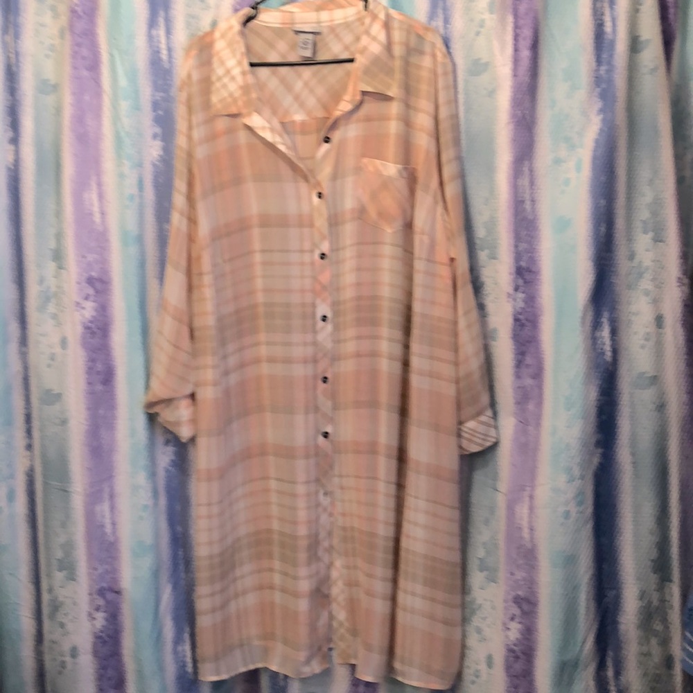 Extra long blouse peach plaid. Worn once.